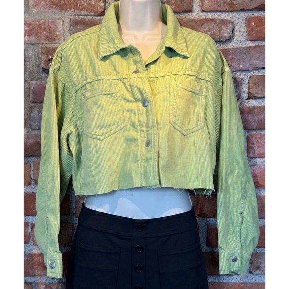 BDG Jackets & Blazers - BDG Urban Outfitters Lime Green Corduroy Cropped Trucker Jacket Raw Hem Sz S NWT